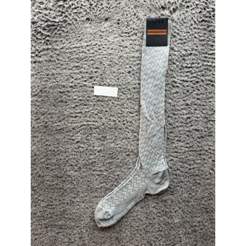 NWT Ermenegildo Zegna Helical Drop Knee Sock Melange Grey One Size Unisex